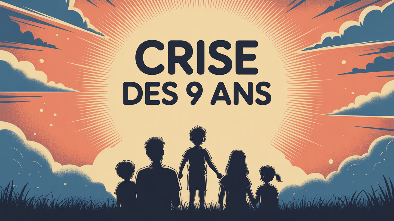 Illustration crise des 9 ans famille sous ciel changeant