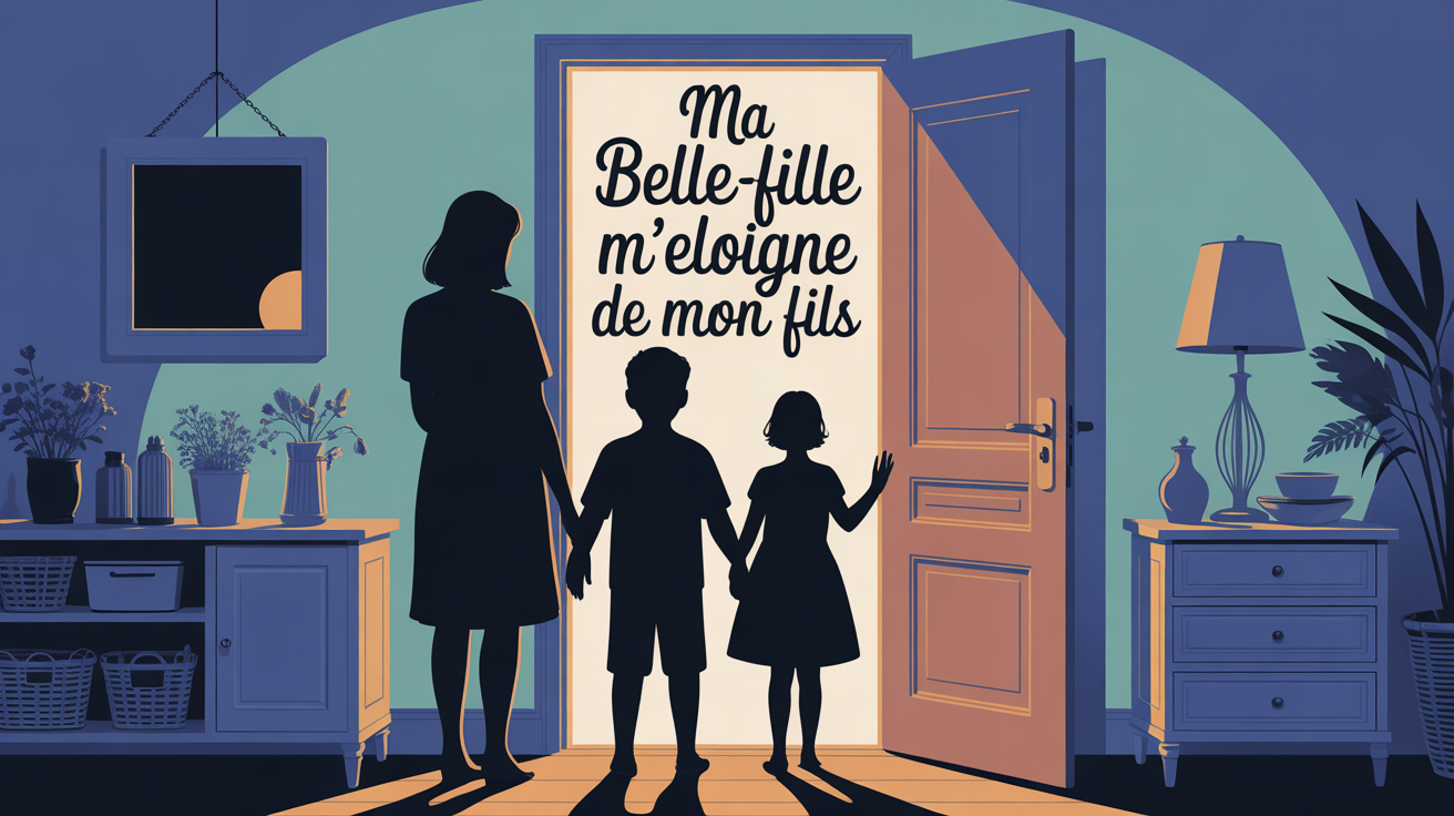 illustration famille mere fils belle fille autour porte