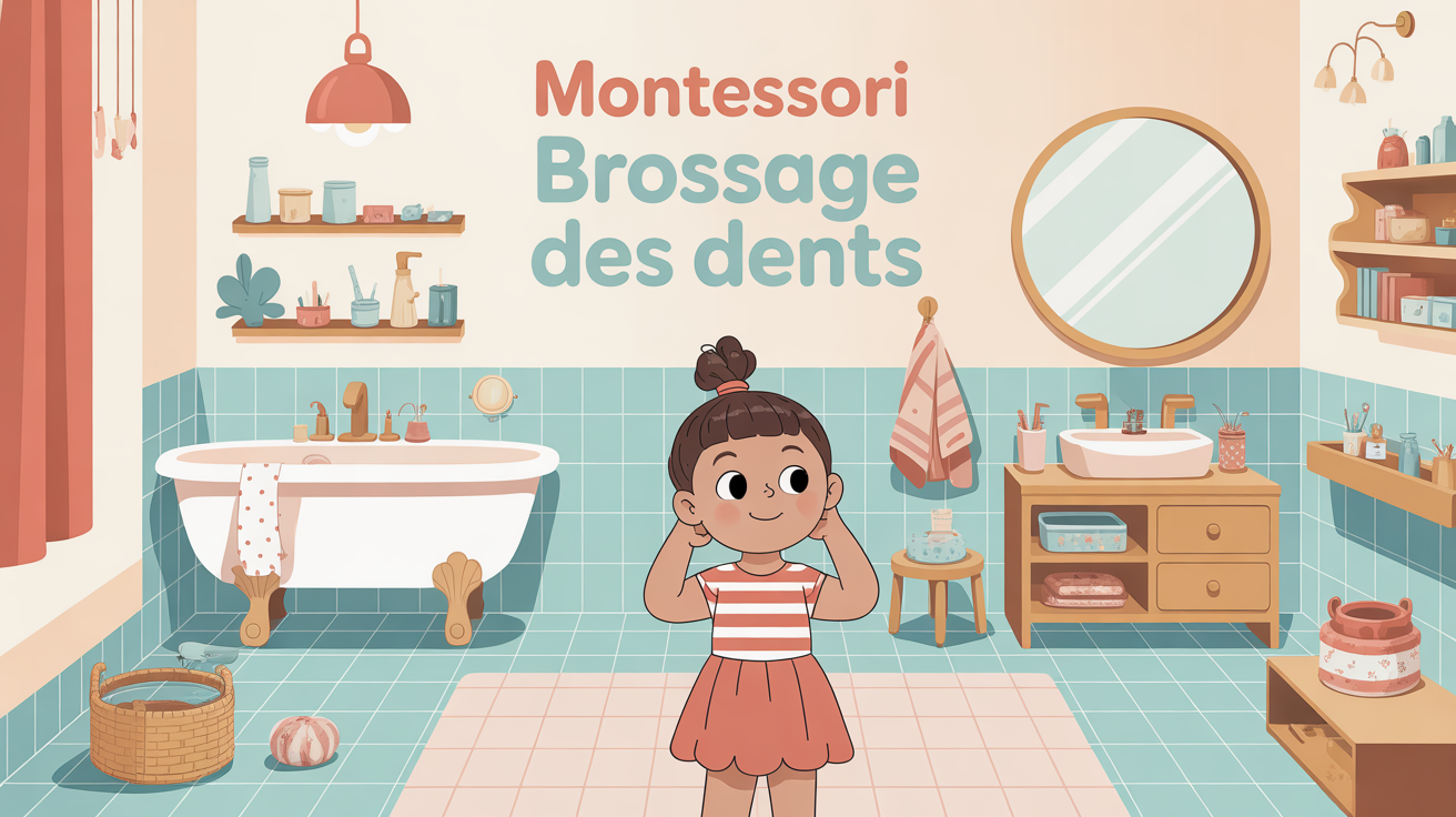 Enfant brosse les dents dans salle de bain Montessori