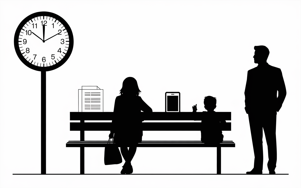 retard droit de visite illustration banc horloge