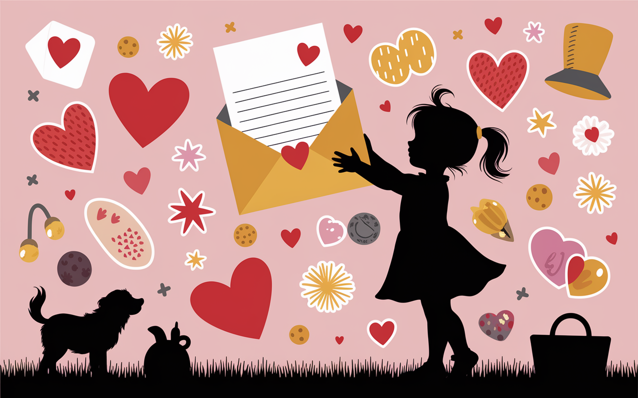 Petite fille ouvrant lettre amusante décorée