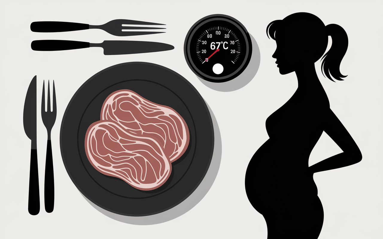 Assiette viande grison enceinte et thermomètre cuisine