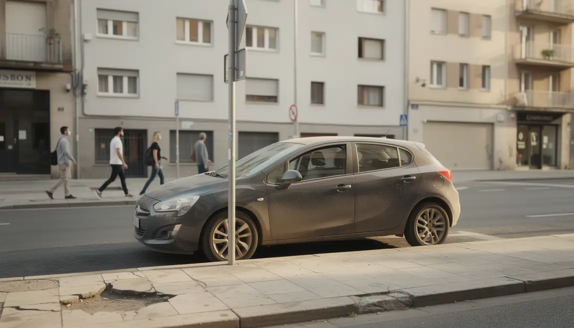 Voiture sur trottoir, panneau, piétons, accident