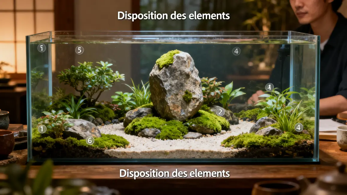 arrangement pierres végétaux style jardin zen aquarium