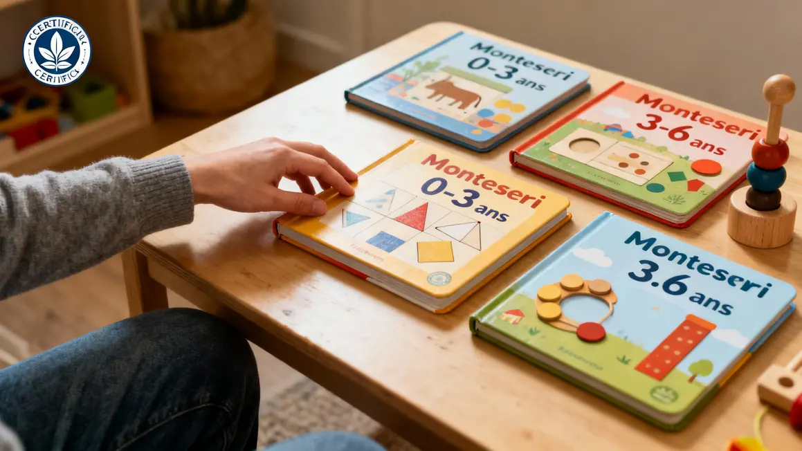 Livres activités Montessori triés par âge et matériaux certifiés