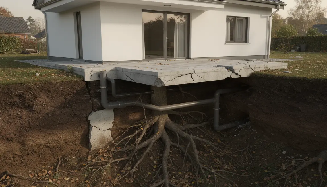 vue maison racines fondations terrasse canalisation assurance
