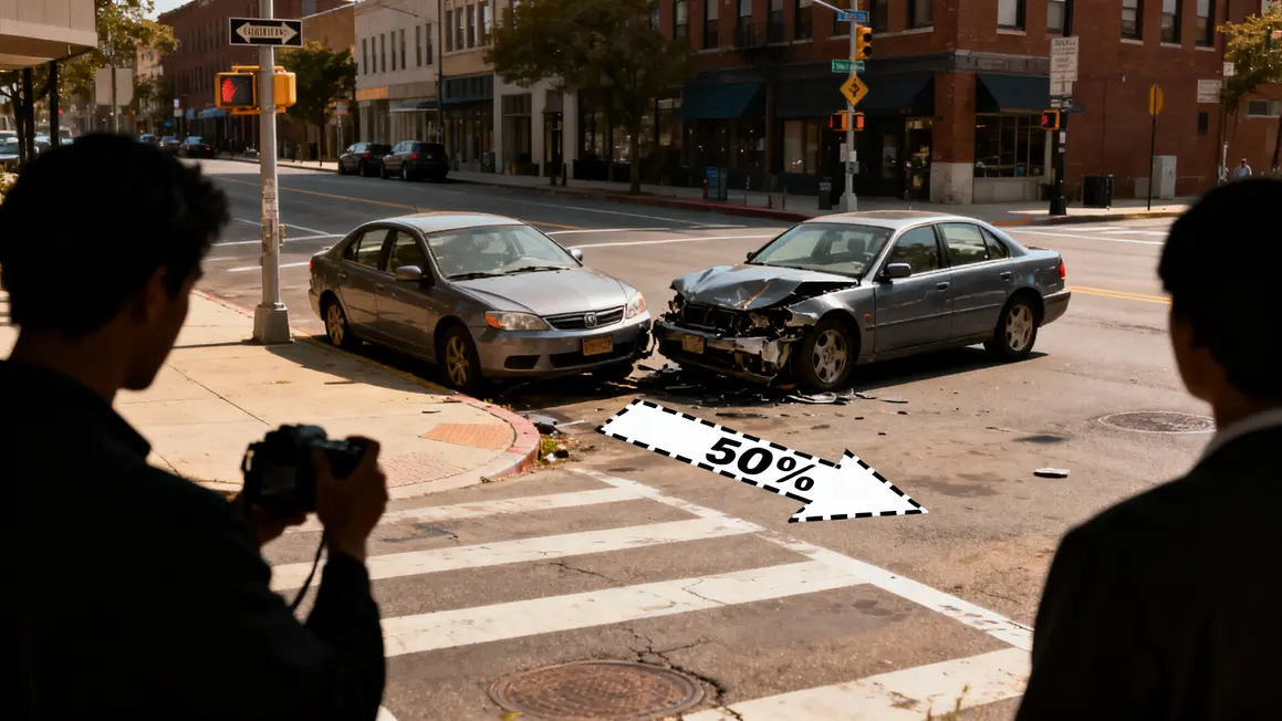 Deux voitures accident trottoir, partage responsabilité