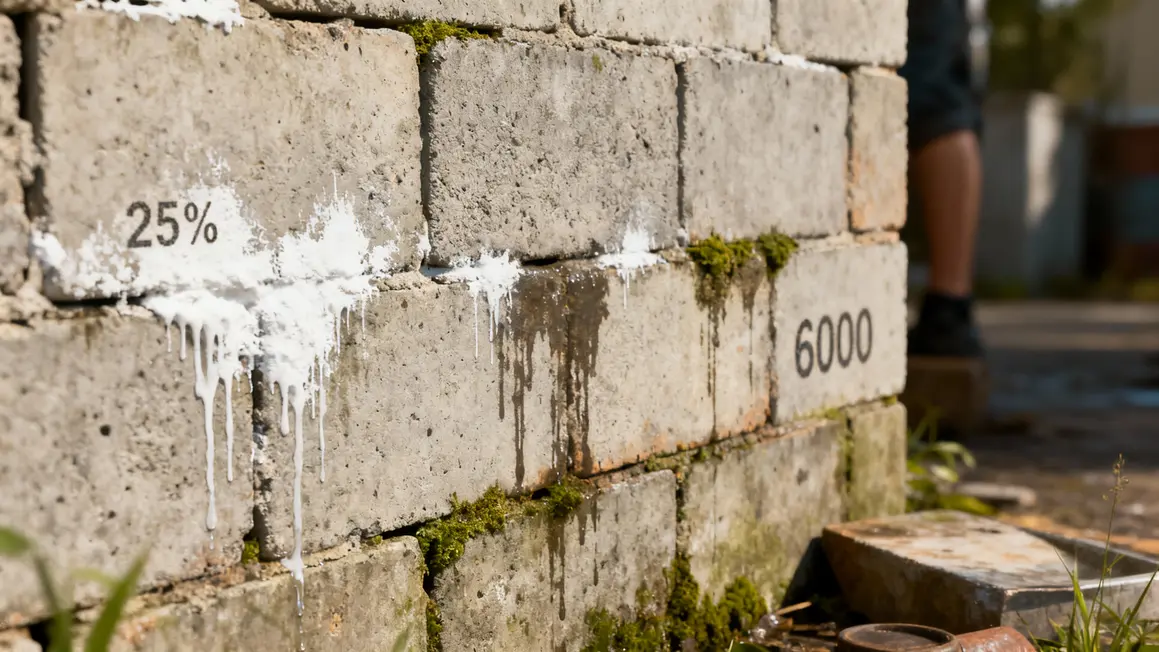 mur parpaing brut infiltrations et depots blanchatres