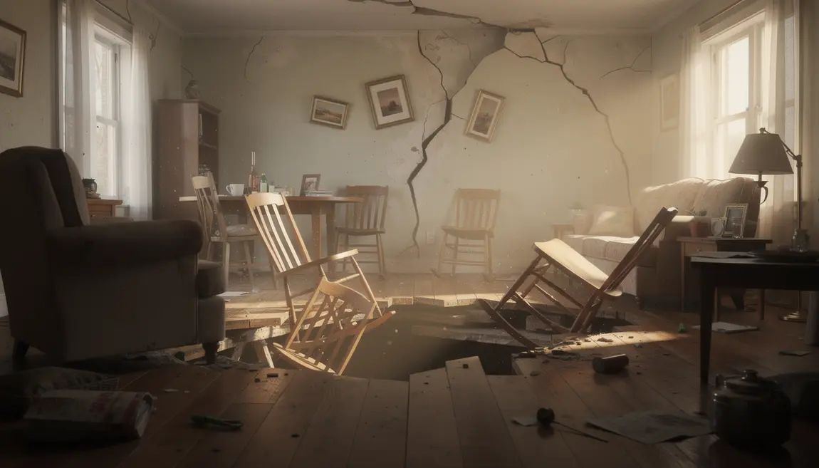 Maison familiale sol affaissé mobilier penché fissures assurance habitation