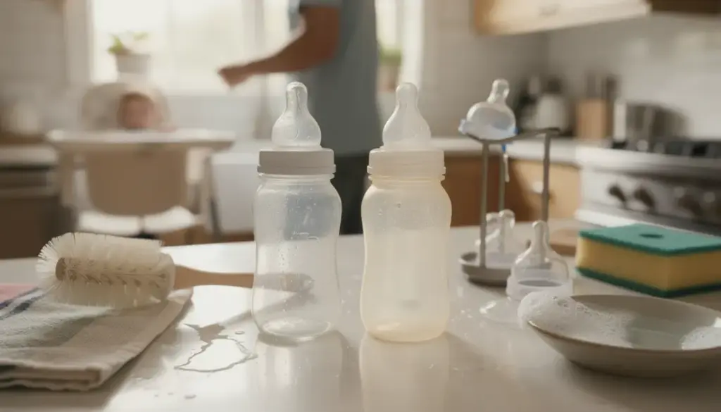Deux biberons verre et plastique avec accessoires de nettoyage choix parental