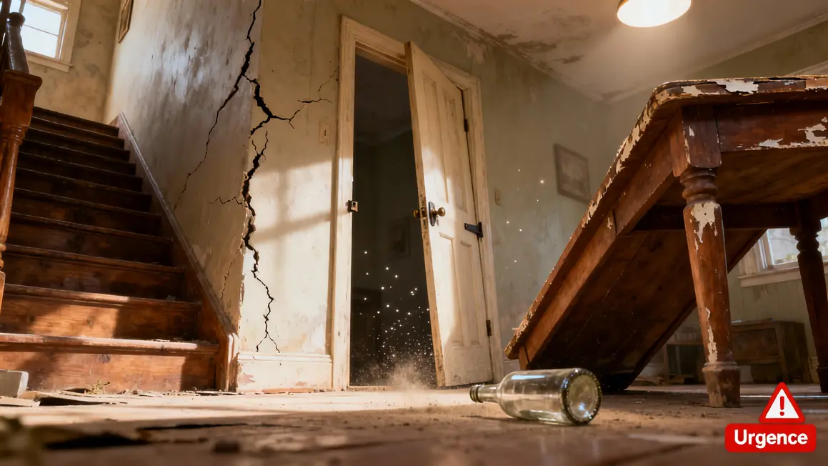 Sol fissuré mobilier penché porte bloquée urgence assurance