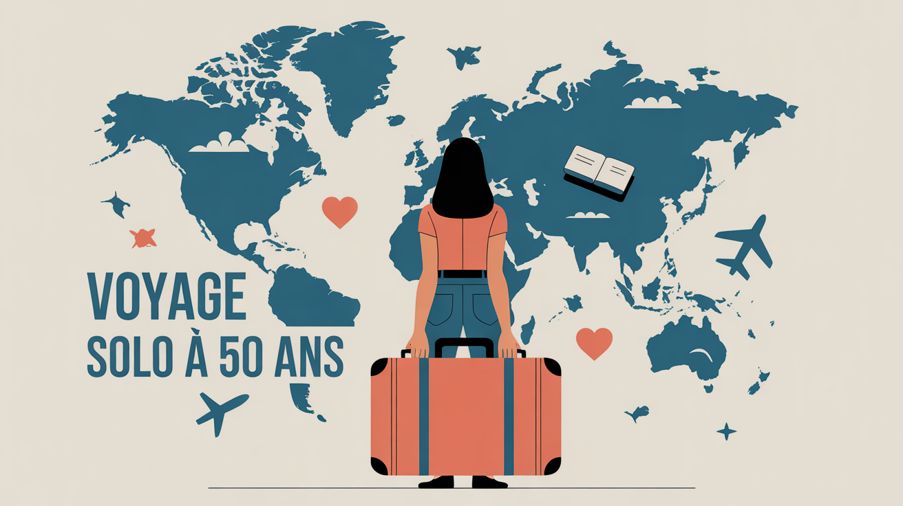 Voyager seule femme 50 ans carte valise monde