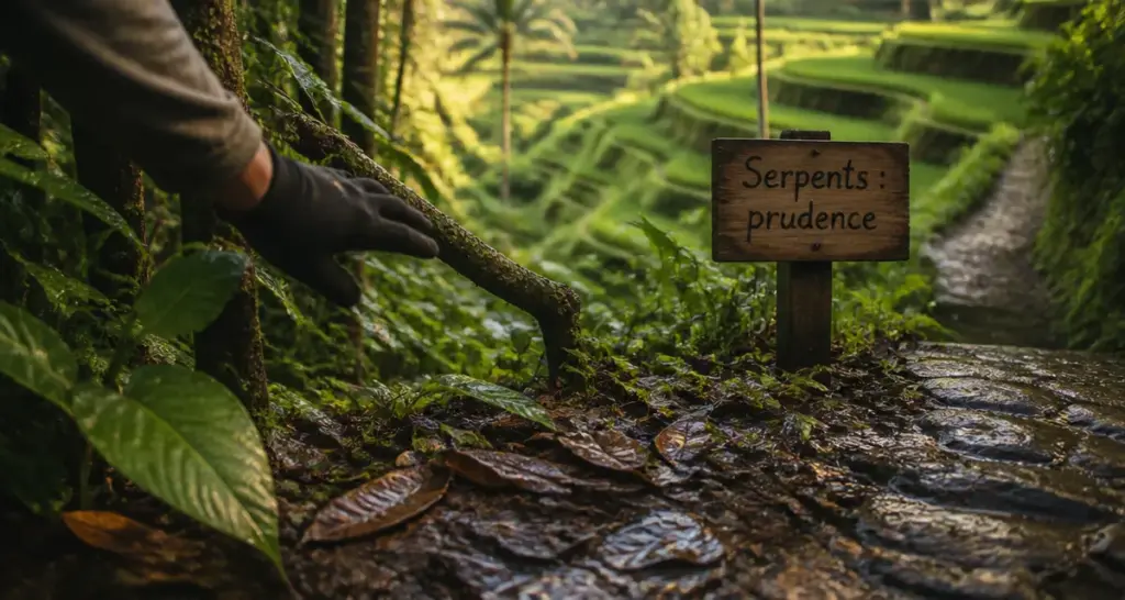 Bali animaux dangereux : prudence serpent en randonnée