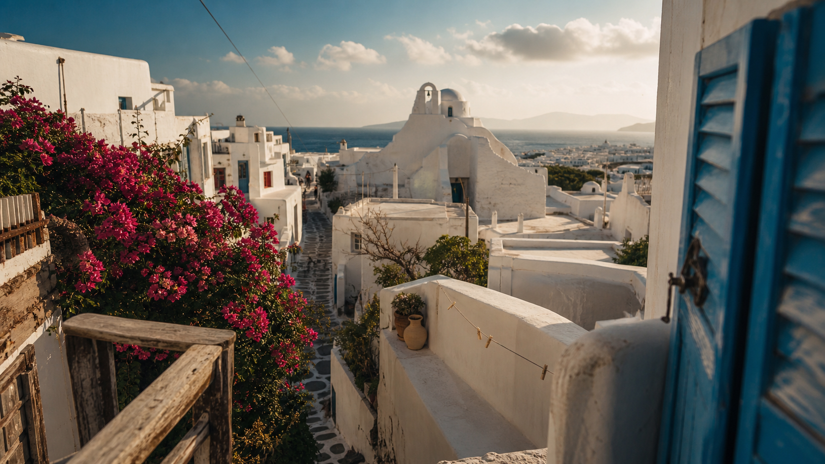 mykonos visite : ruelles blanches et église Panagia Paraportiani