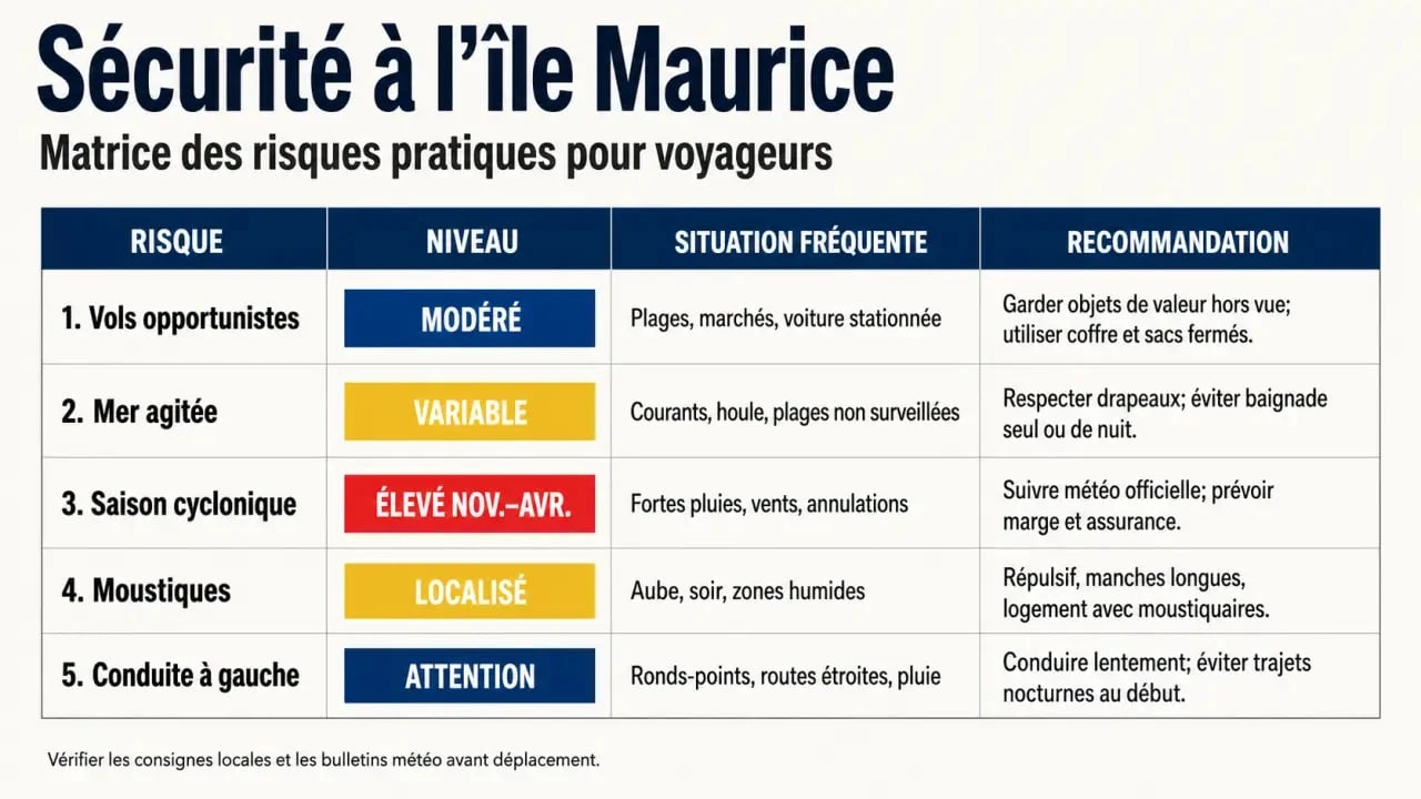 Sécurité à l’île Maurice : matrice des principaux risques et précautions à prendre