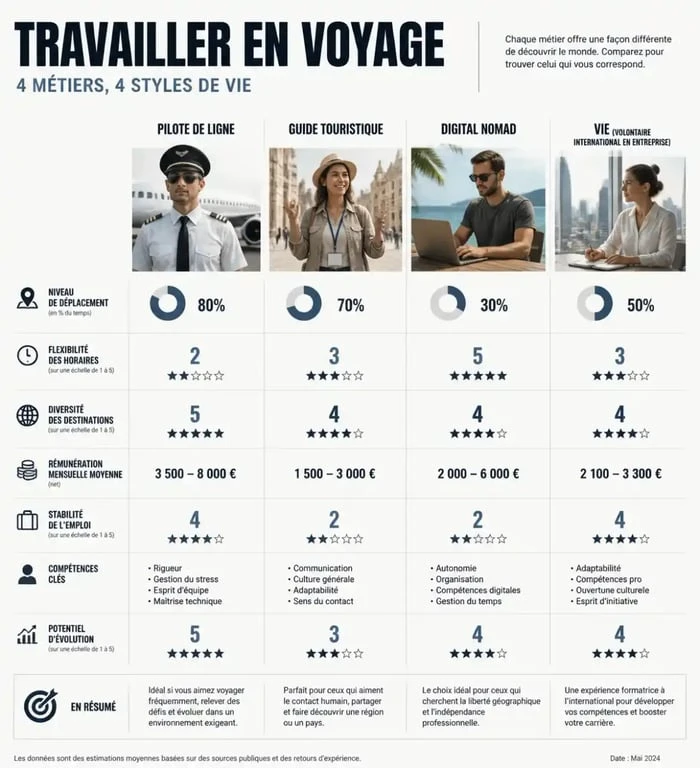 Infographie sur les métiers pour être payé pour voyager